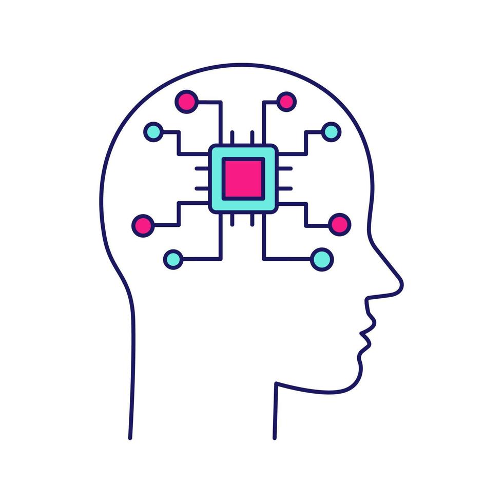 Artificial intelligence color icon. Robot. Human head with chip digital network. Robotics. Isolated vector illustration