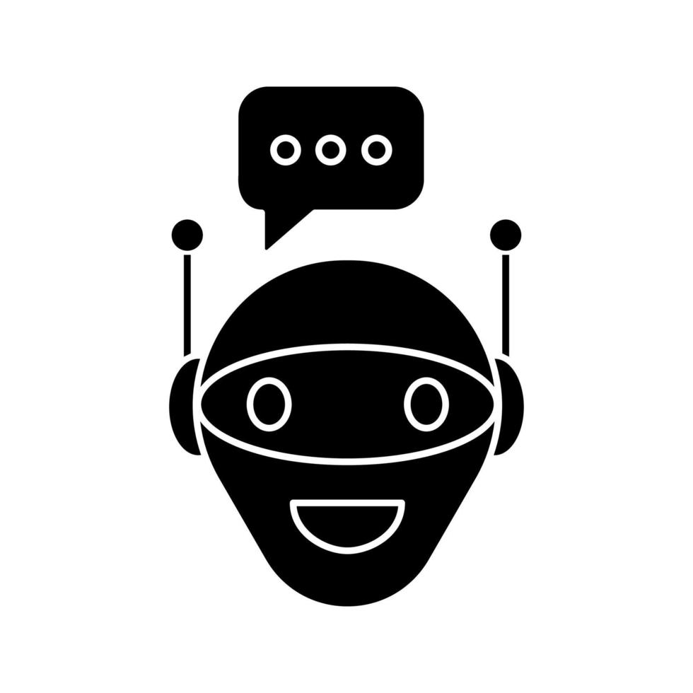 Chat bot glyph icon. Silhouette symbol. Robot. Virtual assistant. Artificial intelligence. Negative space. Vector isolated illustration