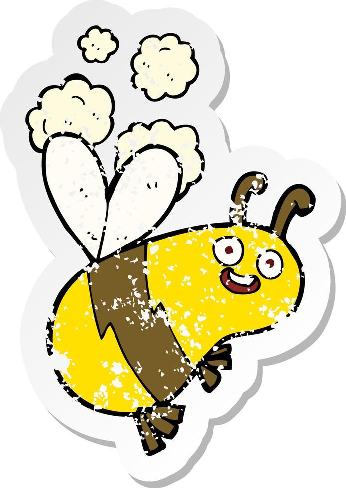 retro distressed sticker of a funny cartoon bee vector
