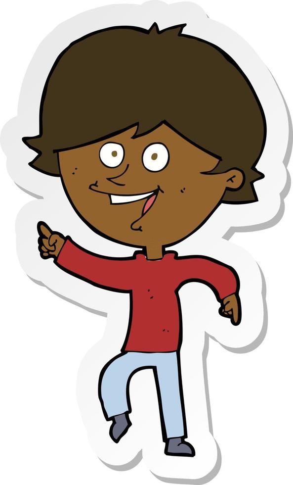 sticker of a cartoon happy pointing man vector