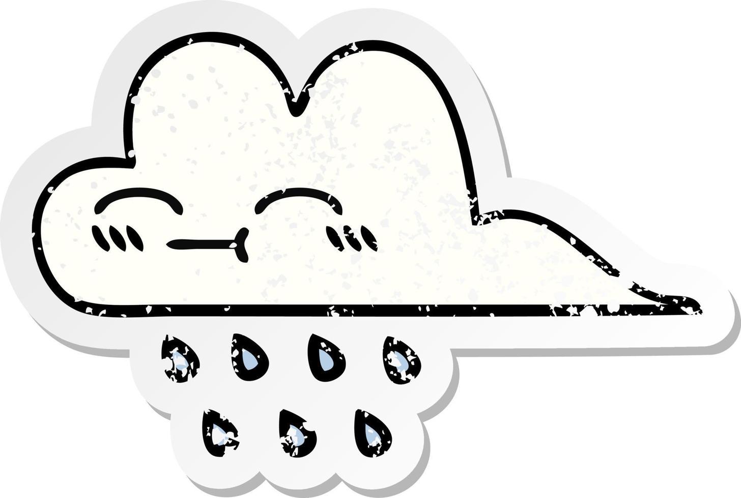 distressed sticker of a cute cartoon rain cloud vector