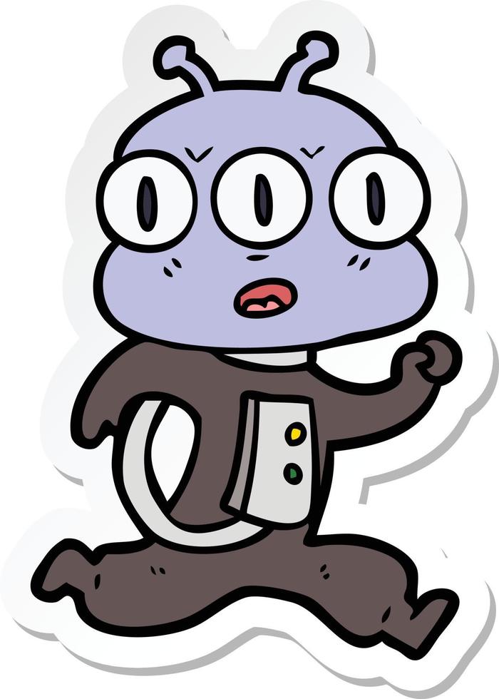 sticker of a cartoon three eyed alien vector