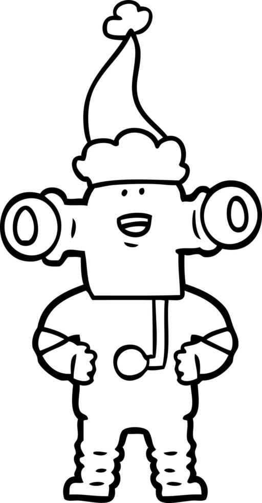 friendly line drawing of a alien wearing santa hat vector