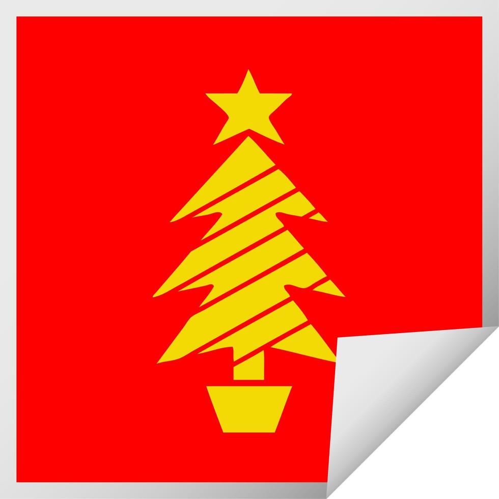 square peeling sticker cartoon christmas tree vector