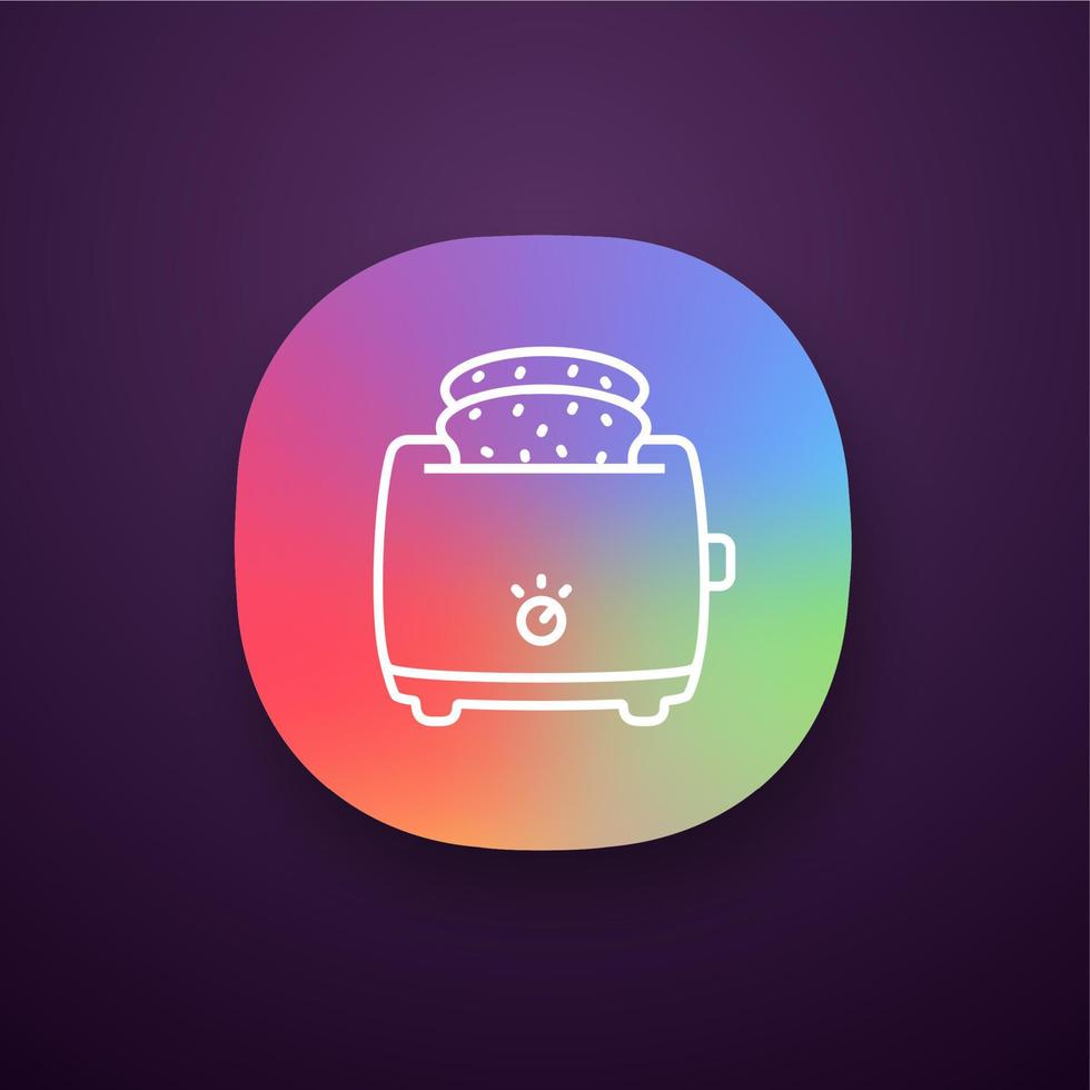 Slice toaster with toast app icon. Bread toaster. Kitchen appliance. UI UX user interface. 