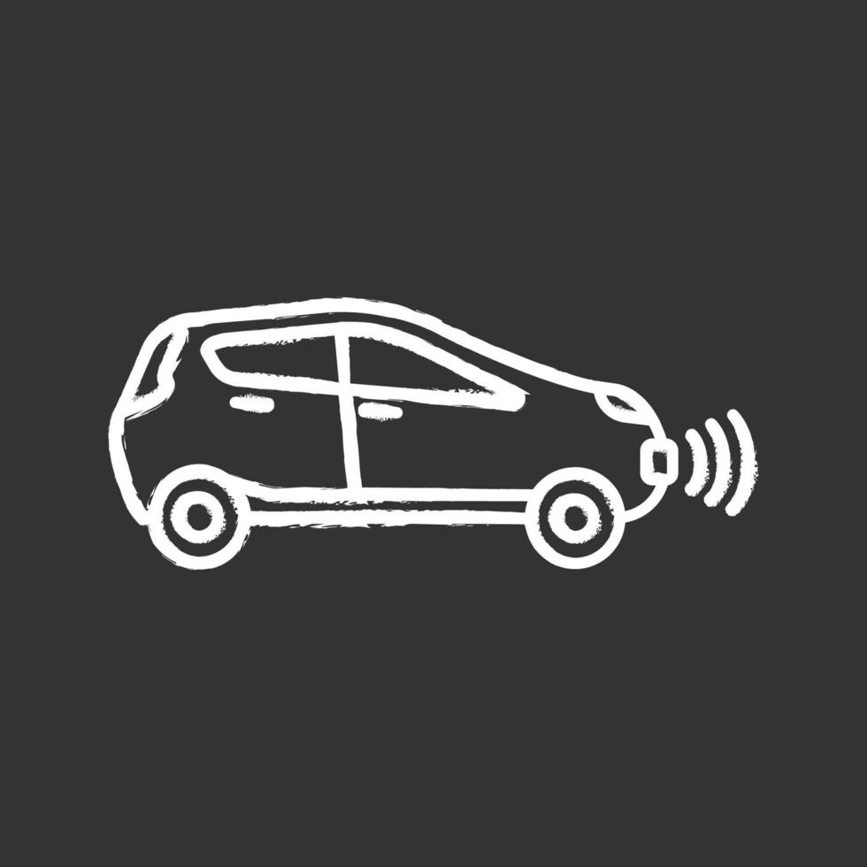 Smart car in side view chalk icon. NFC auto. Intelligent vehicle. Self driving automobile. Autonomous car. Driverless vehicle. Isolated vector chalkboard illustration