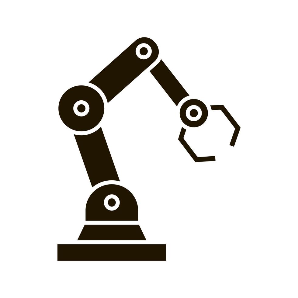 Industrial robotic arm glyph icon. Robot hand. Silhouette symbol. Negative space. Vector isolated illustration