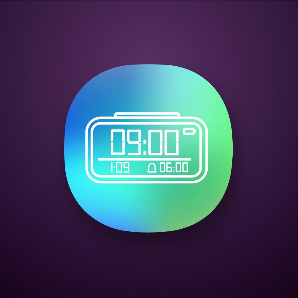 Digital alarm clock app icon. Electronic clock. Digital alarm watch. UI UX user interface. Web or mobile application. Vector isolated illustration