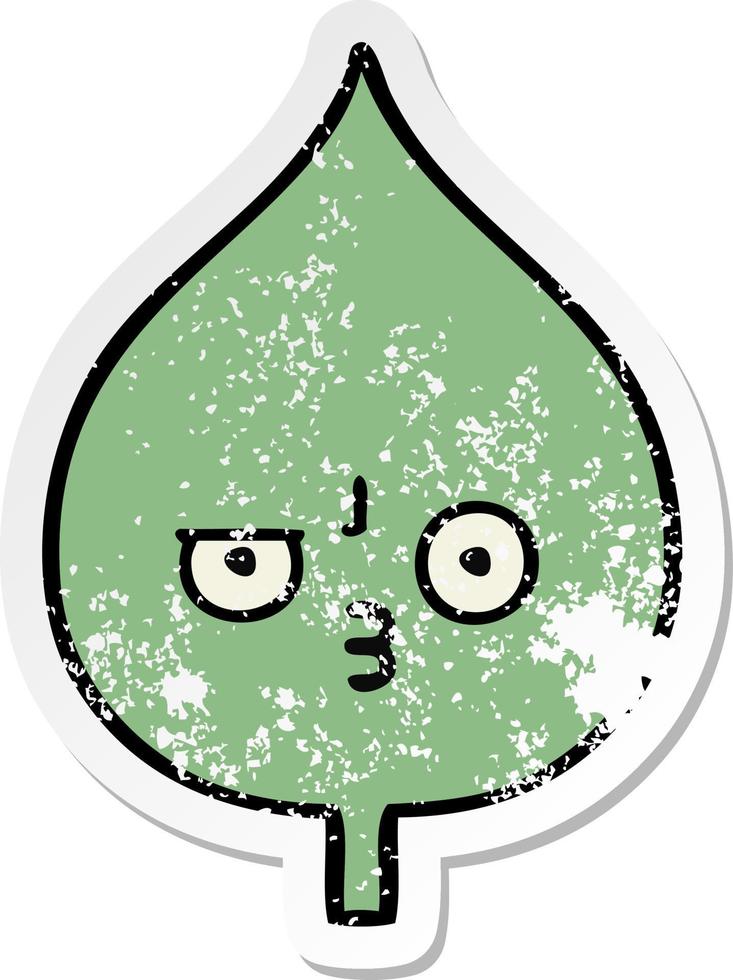 distressed sticker of a cute cartoon expressional leaf vector