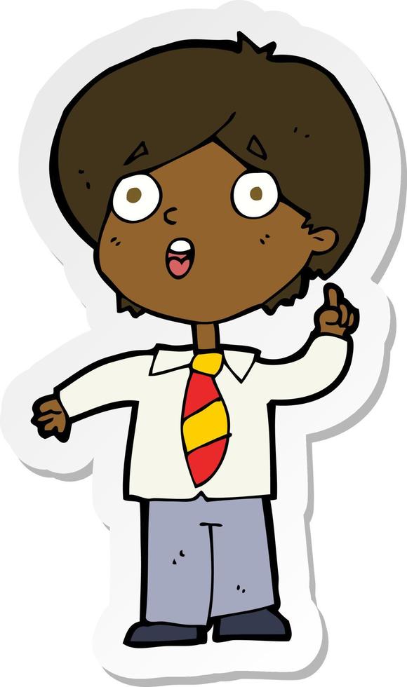 sticker of a cartoon schoolboy answering question vector