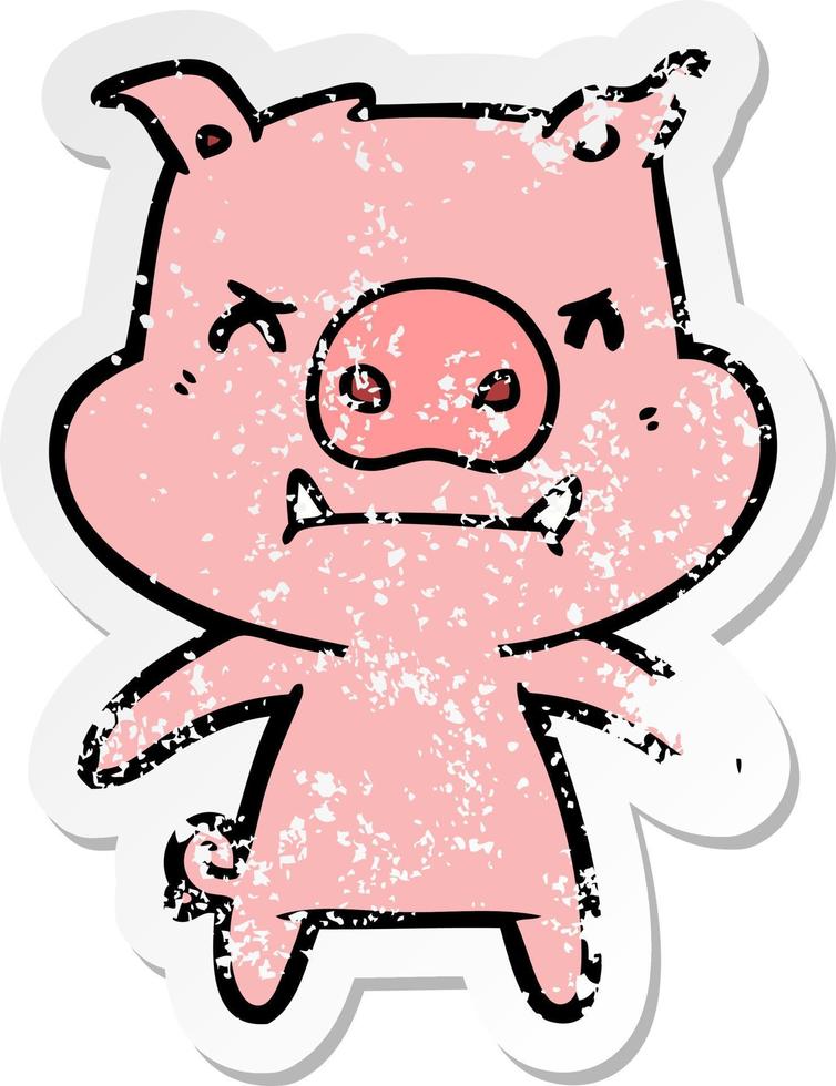 distressed sticker of a angry cartoon pig vector