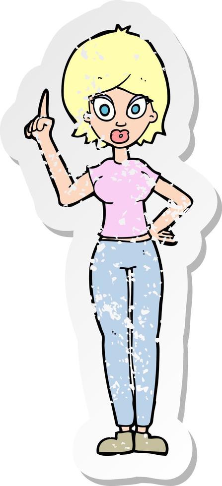 retro distressed sticker of a cartoon woman explaining her point vector