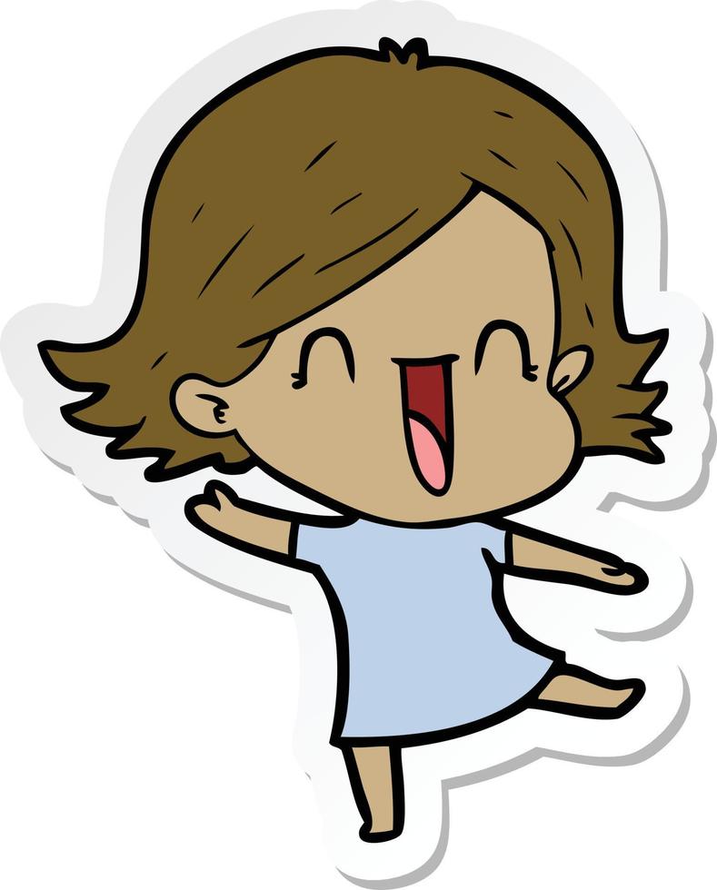 sticker of a cartoon laughing woman vector