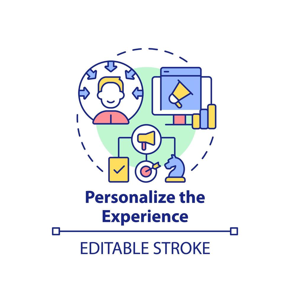 Personalize experience concept icon. Target audience. Customer attention span abstract idea thin line illustration. Isolated outline drawing. Editable stroke. vector