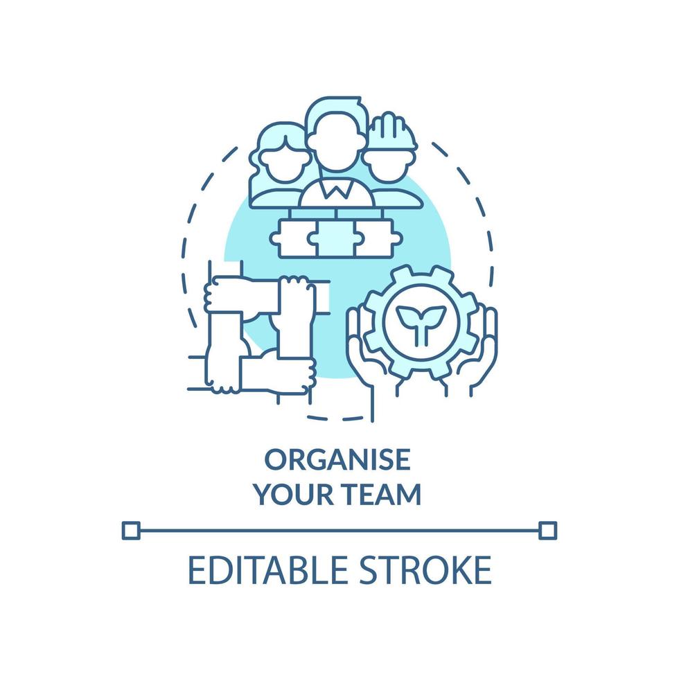 Organize your team turquoise concept icon. Moving to energy strategy abstract idea thin line illustration. Responsibility. Isolated outline drawing. Editable stroke. vector