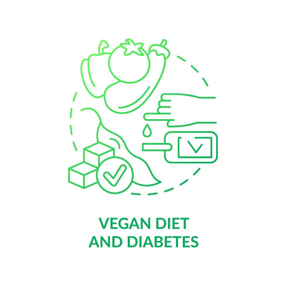 Vegan diet and diabetes green gradient concept icon. Blood sugar level. Veganism and illness abstract idea thin line illustration. Isolated outline drawing. vector