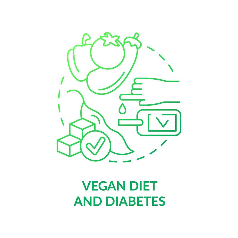 Icono de concepto de gradiente verde de dieta vegana y diabetes. nivel de azúcar en sangre. veganismo y enfermedad idea abstracta ilustración de línea delgada. dibujo de contorno aislado. vector