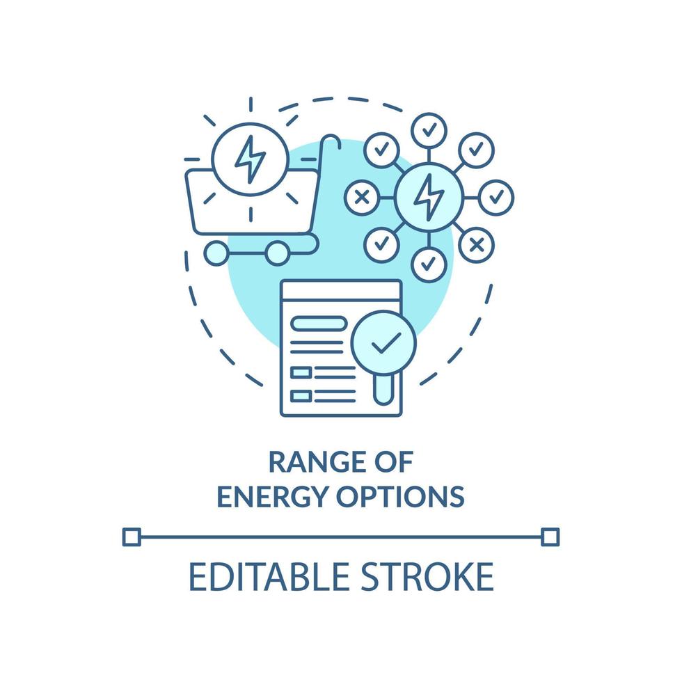 gama de opciones de energía icono de concepto turquesa. estrategia energética componente clave idea abstracta ilustración de línea delgada. dibujo de contorno aislado. trazo editable. vector