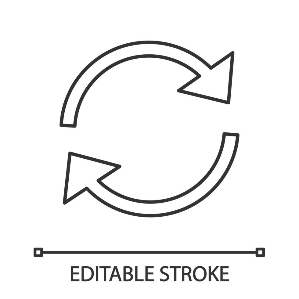 Refresh arrows linear icon. Thin line illustration. Reload. Cached. Circle arrows. Synchronization. Contour symbol. Vector isolated outline drawing. Editable stroke