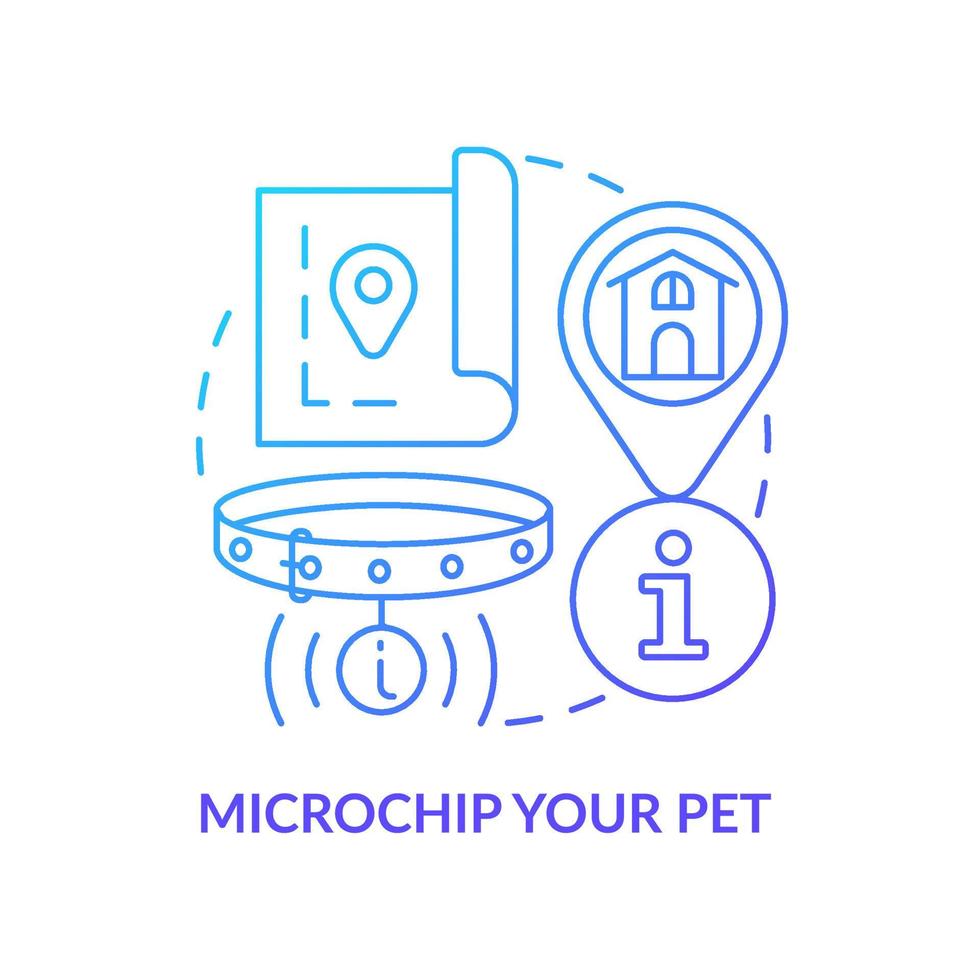 icono de concepto de degradado azul de mascota de microchip. rutina de cuidado de mascotas adecuada idea abstracta ilustración de línea delgada. dispositivo de identificación de animales. dibujo de contorno aislado. vector