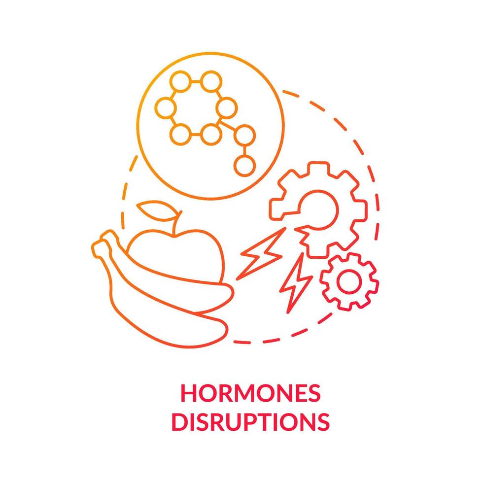 las hormonas interrumpen el icono del concepto de gradiente rojo. problema del sistema endocrino. desequilibrio hormonal. efecto secundario idea abstracta ilustración de línea delgada. dibujo de contorno aislado. vector