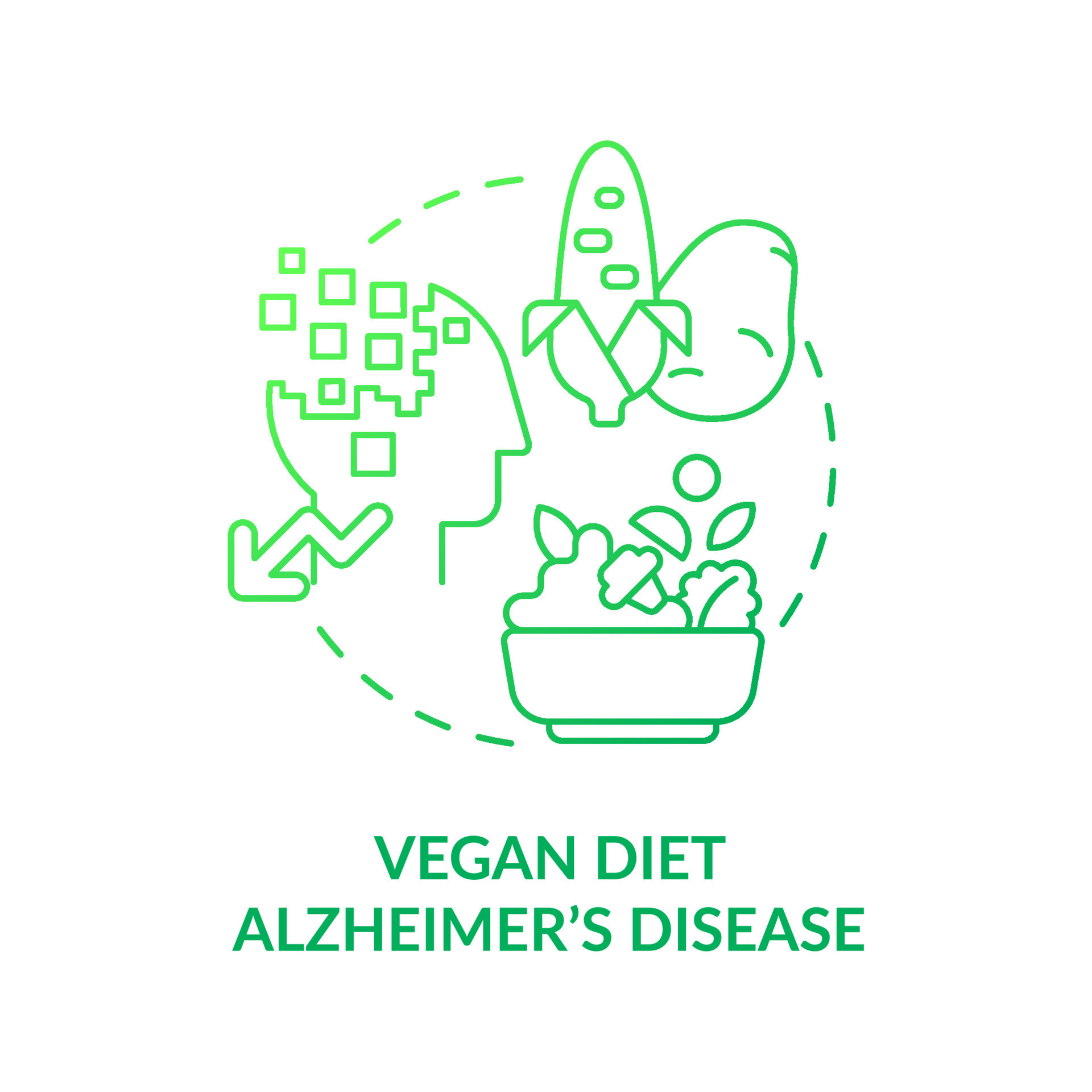 Vegan diet and Alzheimer disease green gradient concept icon. Dementia