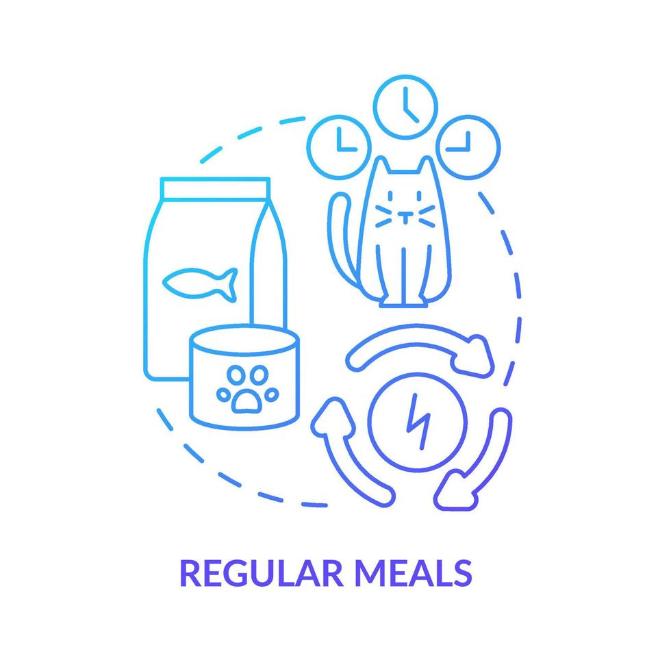 Regular meals blue gradient concept icon. Keeping indoor cat healthy abstract idea thin line illustration. Normal diet. Canned food. Isolated outline drawing. vector