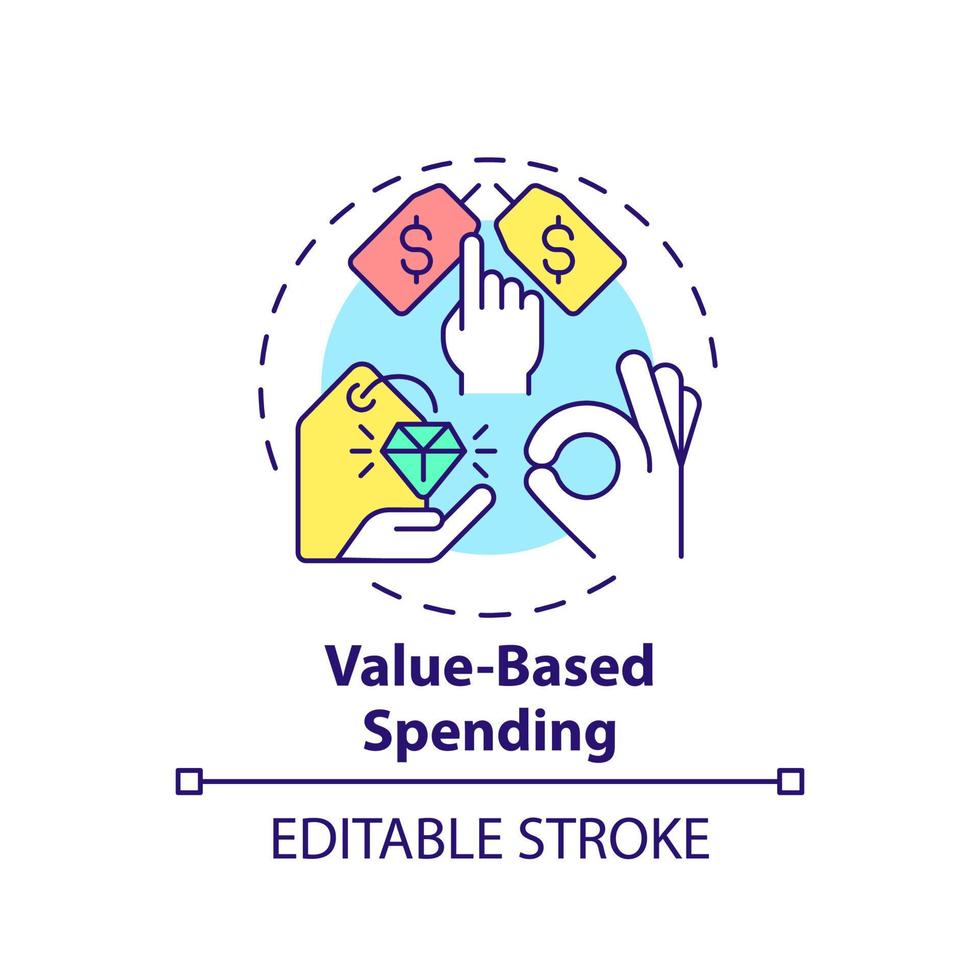 Value based spending concept icon. Shopping. Customer behavior trend abstract idea thin line illustration. Isolated outline drawing. Editable stroke. vector