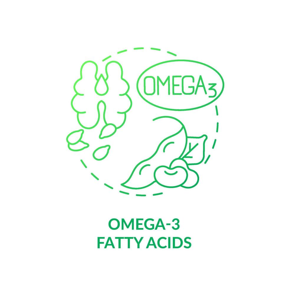 Omega three fatty acids green gradient concept icon. Vegan lifestyle and health. Source of nutrients abstract idea thin line illustration. Isolated outline drawing. vector