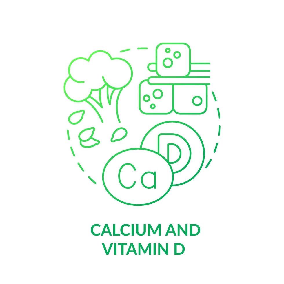 Calcium and vitamin D green gradient concept icon. green gradient vegetables. Source of nutrients abstract idea thin line illustration. Isolated outline drawing. vector