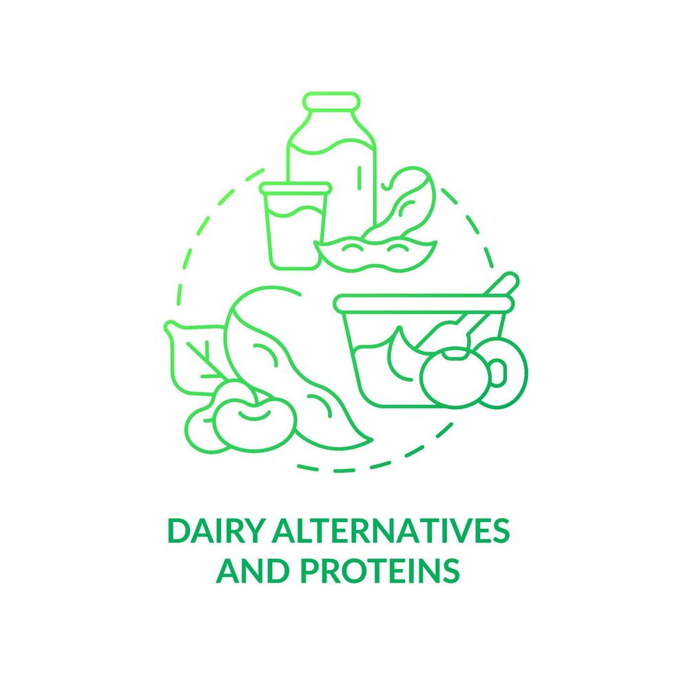 Dairy alternatives and proteins green gradient concept icon. Soy substitute. Tip for vegan lifestyle abstract idea thin line illustration. Isolated outline drawing. vector