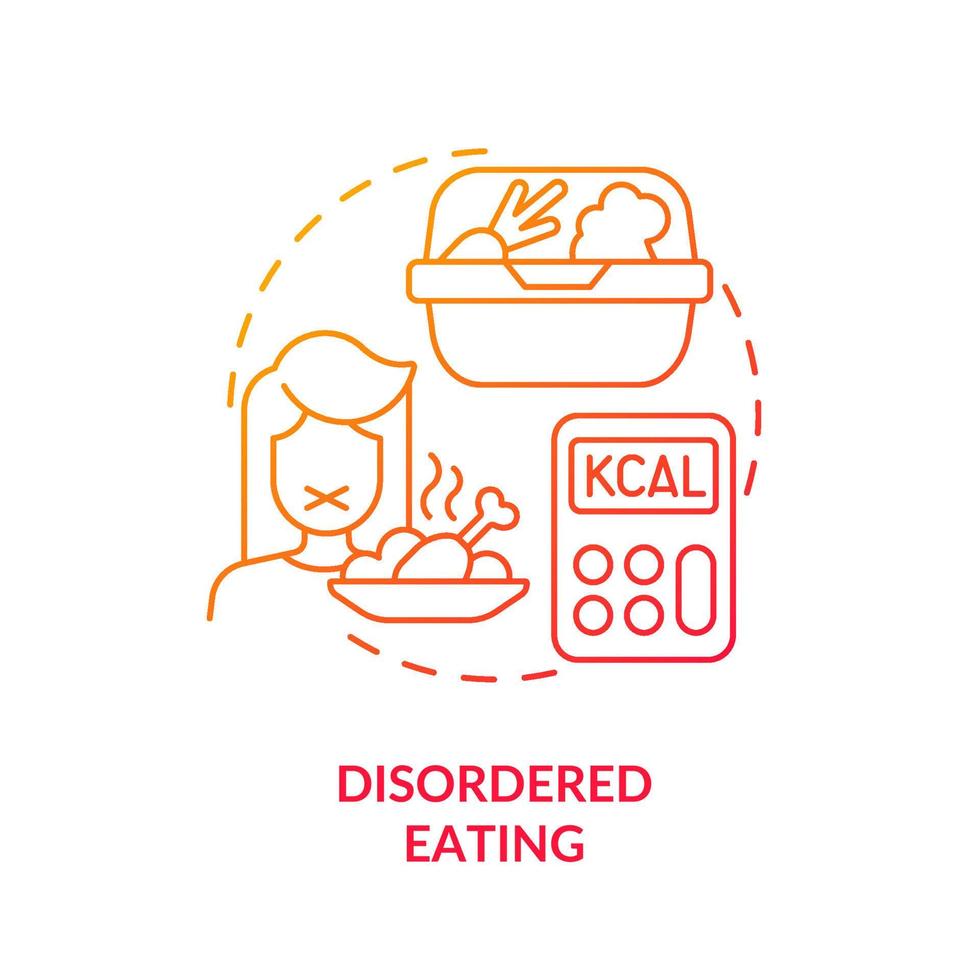Disordered eating red gradient concept icon. Over fixation and food restrictions. Side effect abstract idea thin line illustration. Isolated outline drawing. vector
