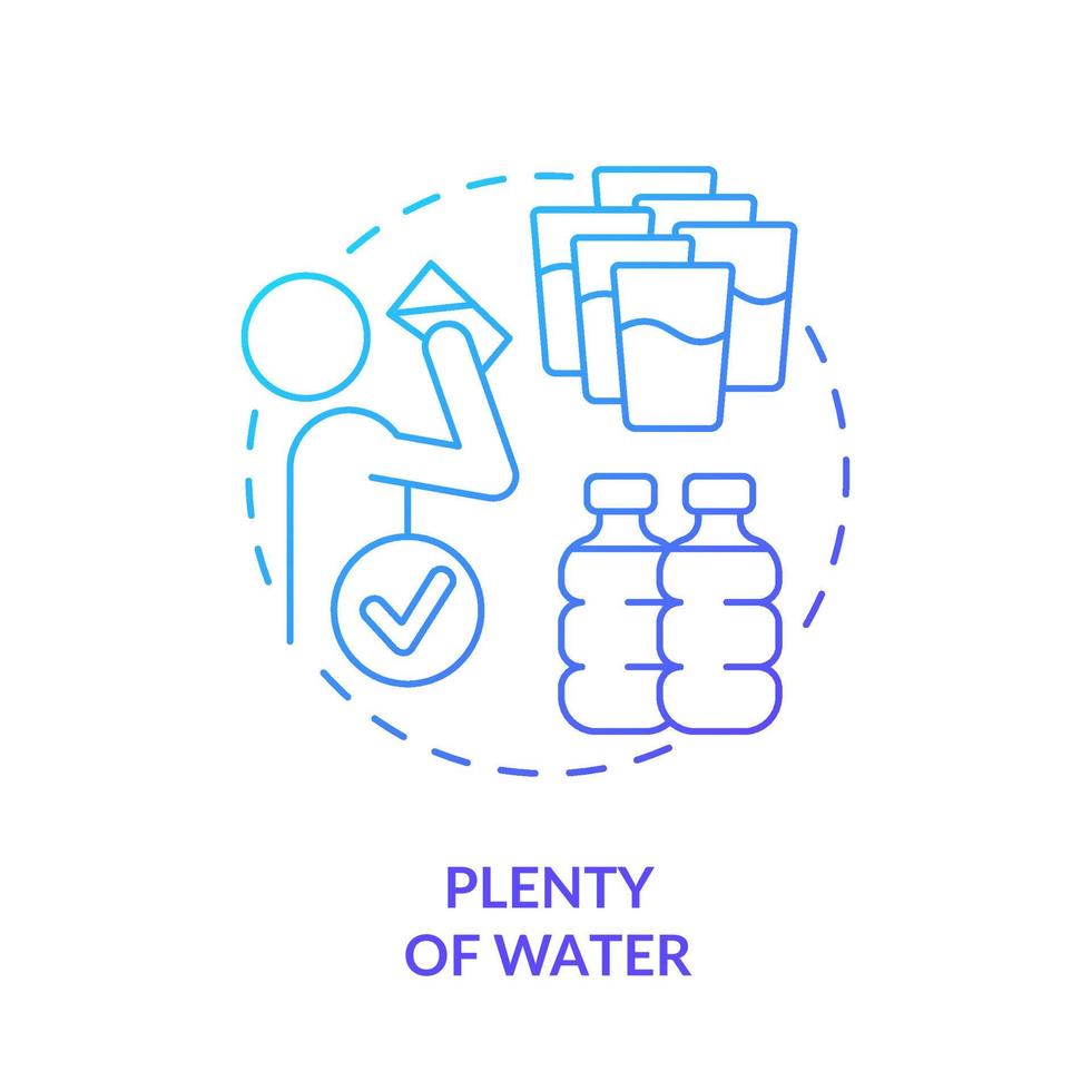 Plenty of water blue gradient concept icon. Recommended liquid amount. Tip for vegan lifestyle abstract idea thin line illustration. Isolated outline drawing. vector