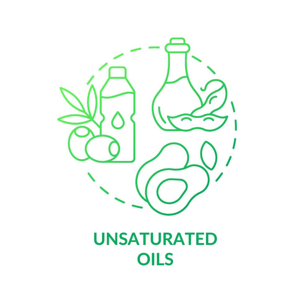 Unsaturated oils green gradient concept icon. Vegetable and seeds fats. Vegan lifestyle tip abstract idea thin line illustration. Isolated outline drawing. vector