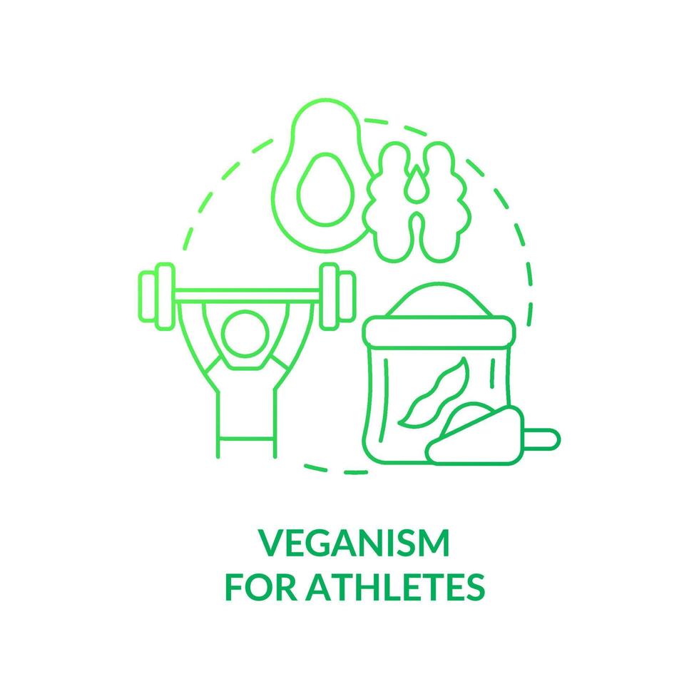 Veganism for athletes green gradient concept icon. Diet plan for sportsmen. Vegan lifestyle abstract idea thin line illustration. Isolated outline drawing. vector