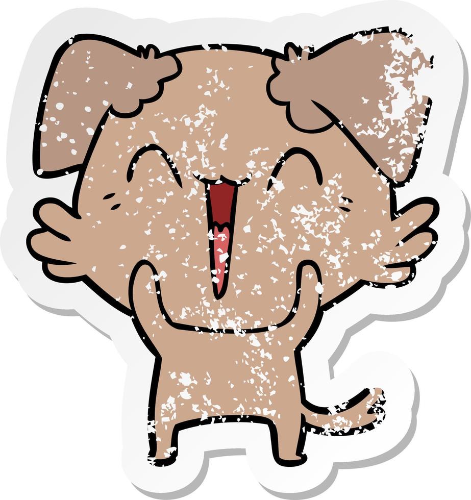 distressed sticker of a happy little dog cartoon vector