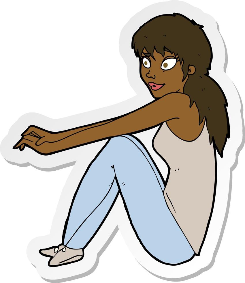 sticker of a cartoon happy woman sitting vector