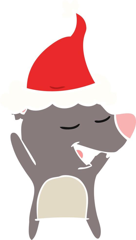 flat color illustration of a bear wearing santa hat vector