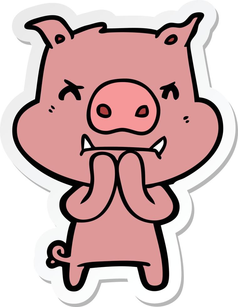 sticker of a angry cartoon pig vector