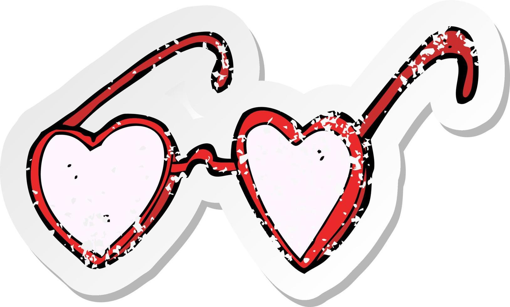 retro distressed sticker of a cartoon heart glasses vector