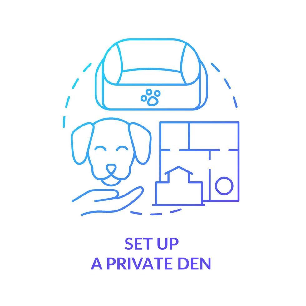 Set up private den blue gradient concept icon. Obedience training for dog abstract idea thin line illustration. Safe, comfortable place. Isolated outline drawing. vector