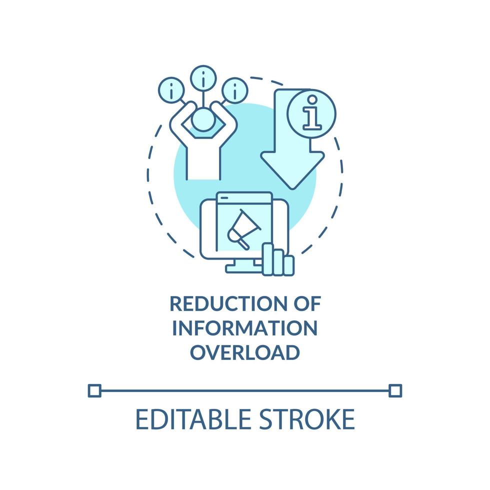 Reduction of information overload turquoise concept icon. Information industry role abstract idea thin line illustration. Isolated outline drawing. Editable stroke. vector