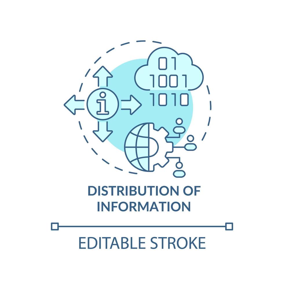distribución de información icono de concepto turquesa. propósito del sector de la información idea abstracta ilustración de línea delgada. dibujo de contorno aislado. trazo editable. vector