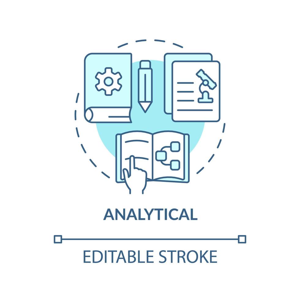 Analytical turquoise concept icon. Information type abstract idea thin line illustration. Facts interpretation. Isolated outline drawing. Editable stroke. vector