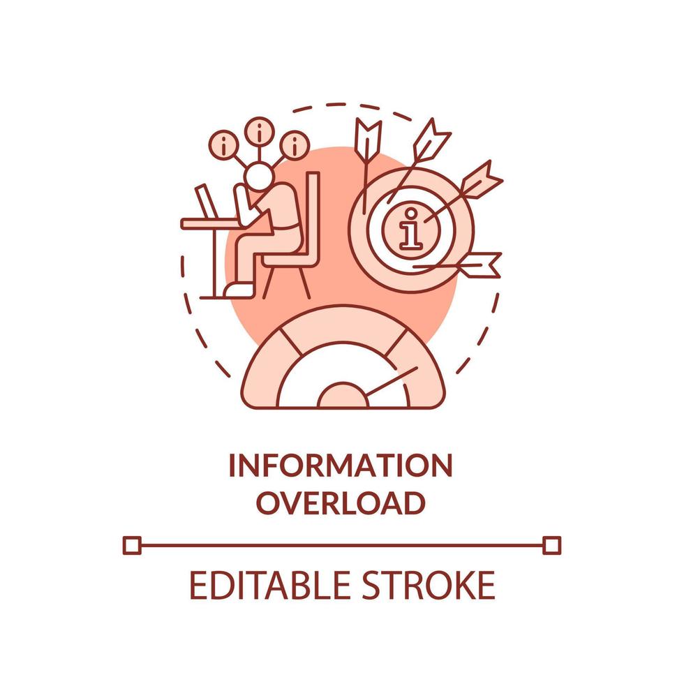 Information overload terracotta concept icon. Info industry issue abstract idea thin line illustration. Multitasking. Isolated outline drawing. Editable stroke. vector