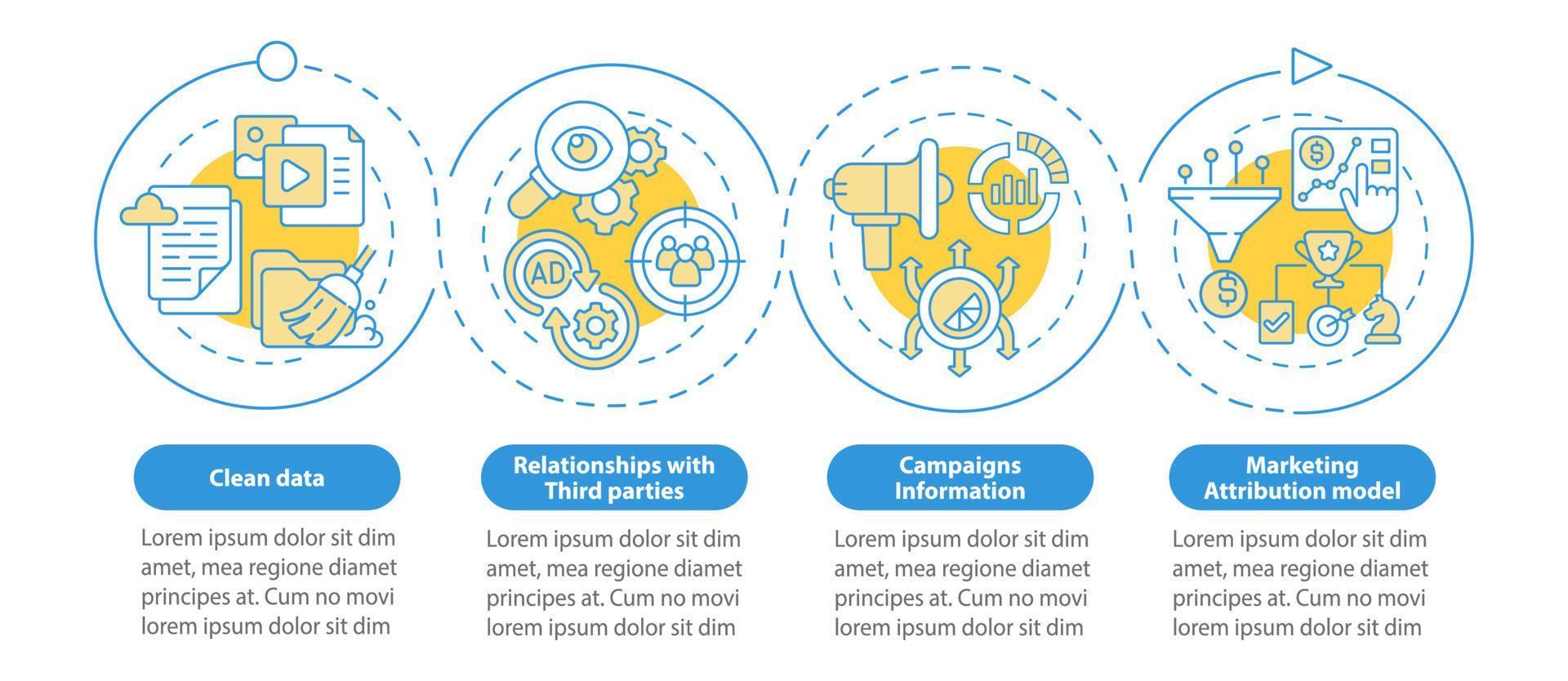 Digital marketing platform options blue circle infographic template. Data visualization with 4 steps. Process timeline info chart. Workflow layout with line icons vector