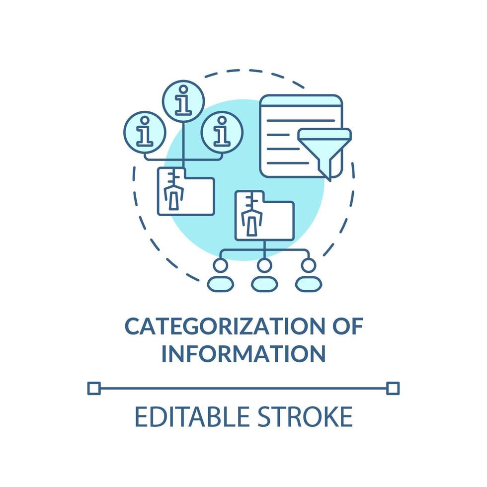 categorización de la información icono de concepto turquesa. asignación de la industria de la información idea abstracta ilustración de línea delgada. dibujo de contorno aislado. trazo editable. vector