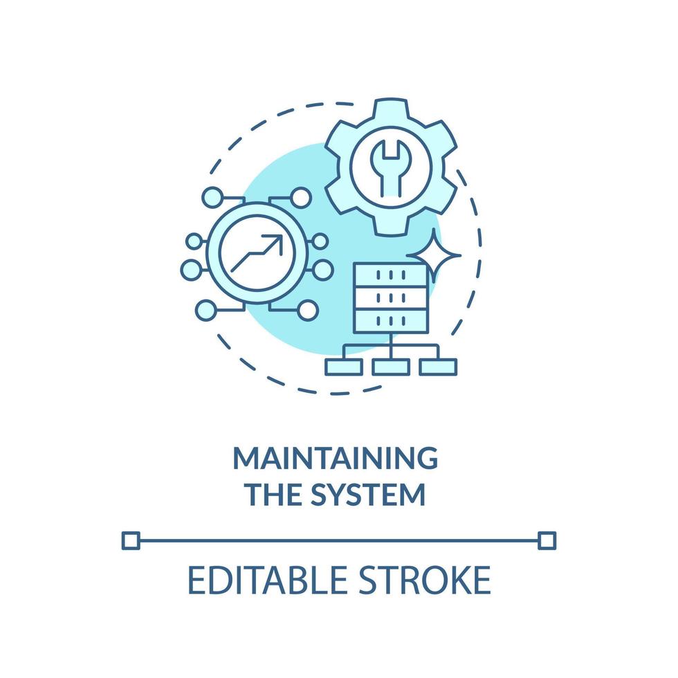 Maintaining system turquoise concept icon. Information system development life cycle abstract idea thin line illustration. Isolated outline drawing. Editable stroke. vector