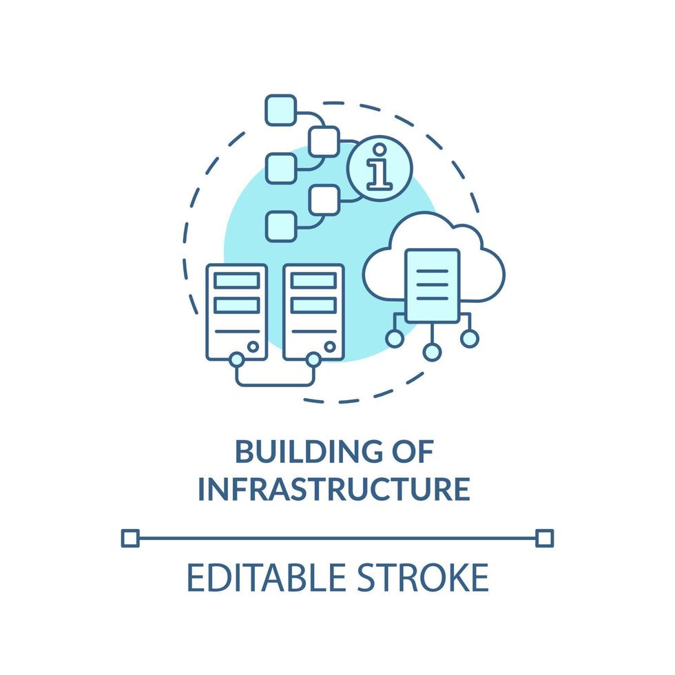 Building of infrastructure turquoise concept icon. Function of information sector abstract idea thin line illustration. Isolated outline drawing. Editable stroke. vector