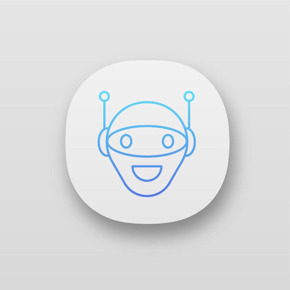Chatbot app icon. UI UX user interface. Talkbot. Modern robot. Android laughing chat bot. Virtual assistant. Conversational agent. Web or mobile application. Vector isolated illustration